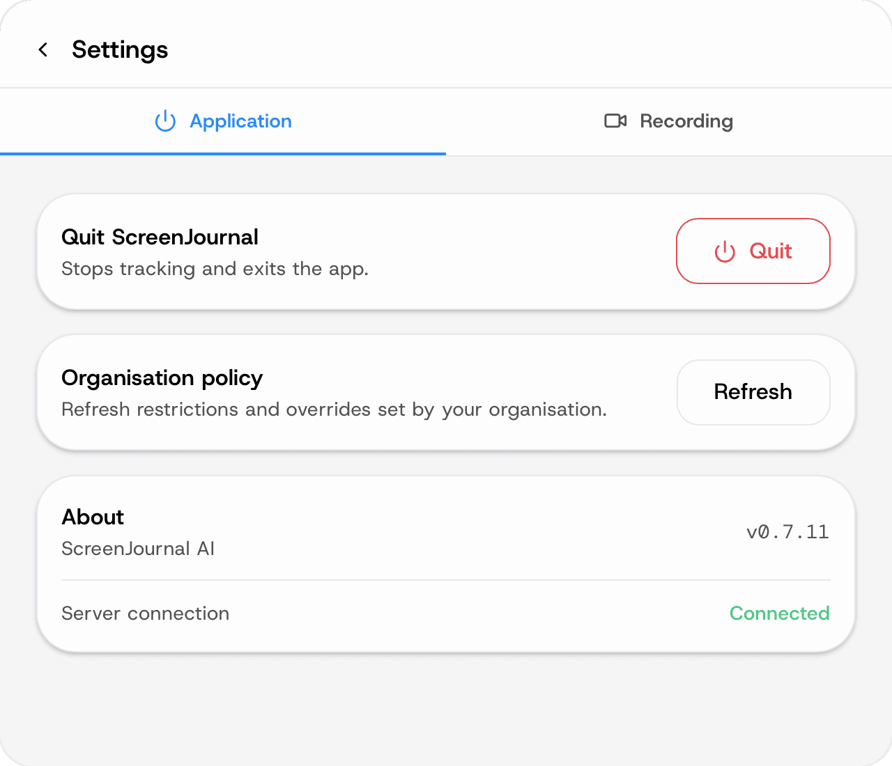 Desktop settings — Application
